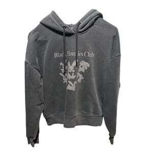 SPAO Black Bunnies Club Cropped Hoodie Large Gray Boxy Korean Acubi Y2K Kawaii
